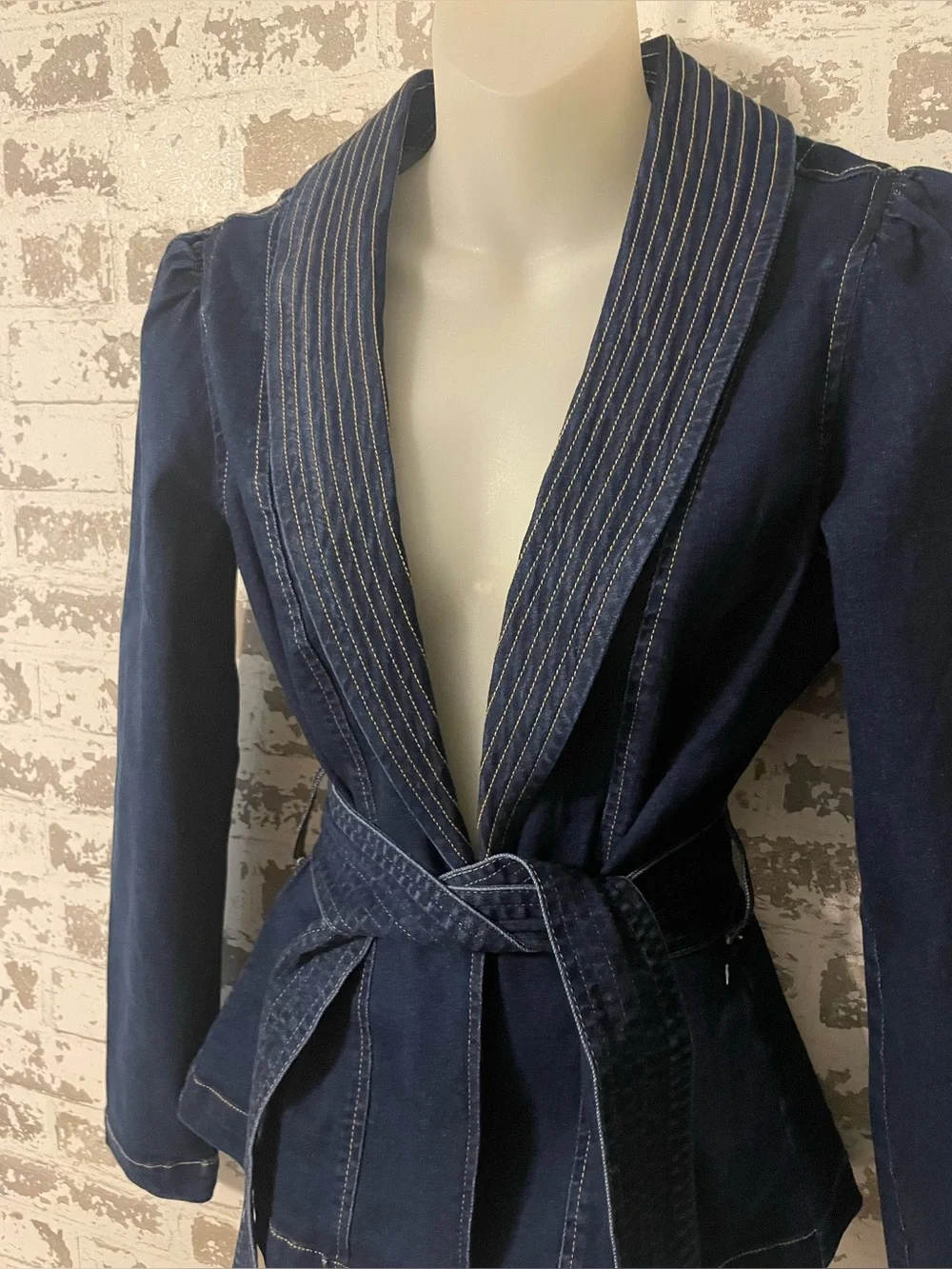 VENUS Dark Wash Denim Wrap Jacket Belted Blazer Size Small